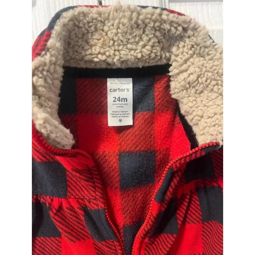 Carter's Toddler Girls Red Buffalo Plaid Fleece Vest – Size 24 Months